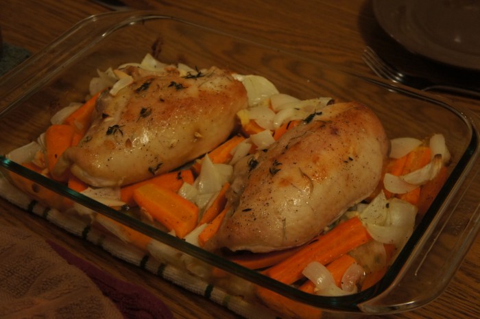 Roasted chicken with root vegetables