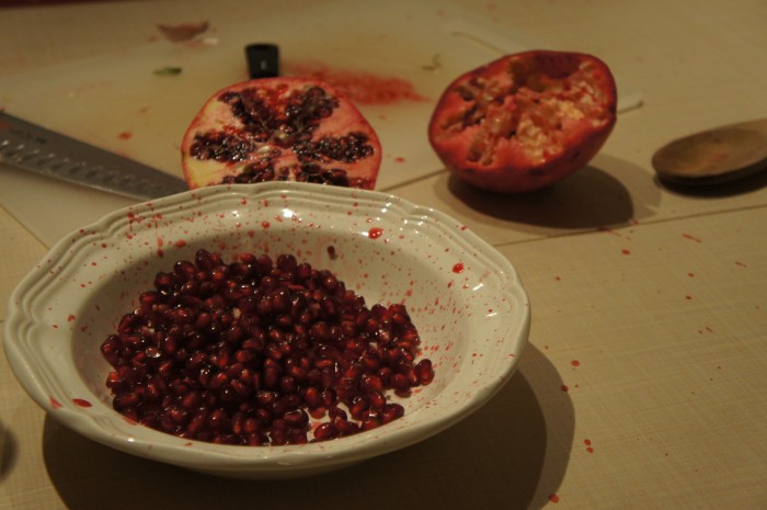 Pomegranate seeds for the Eggplant with buttermilk sauce