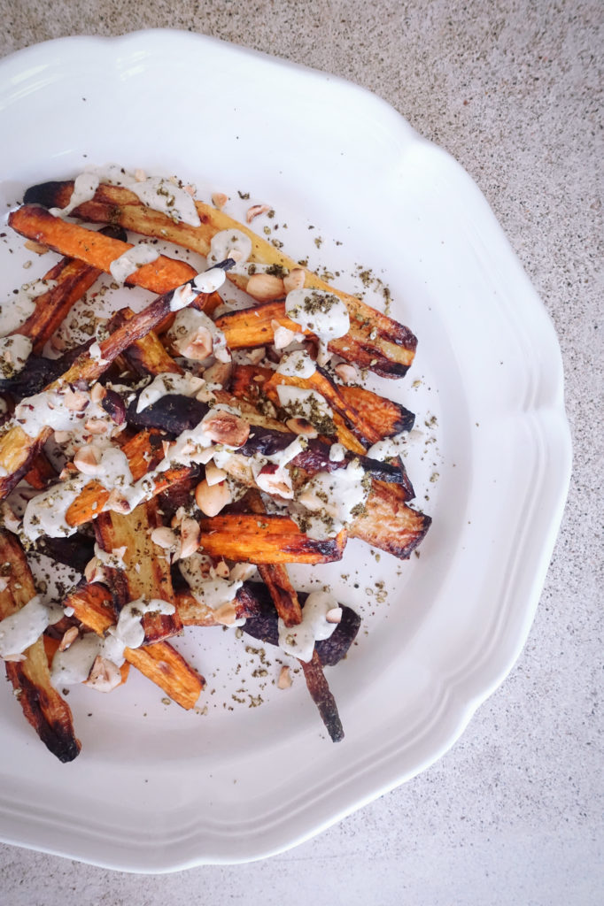 Carrots with Tahini Sauce + Hazelnuts | Serious Crust by Annie Fassler